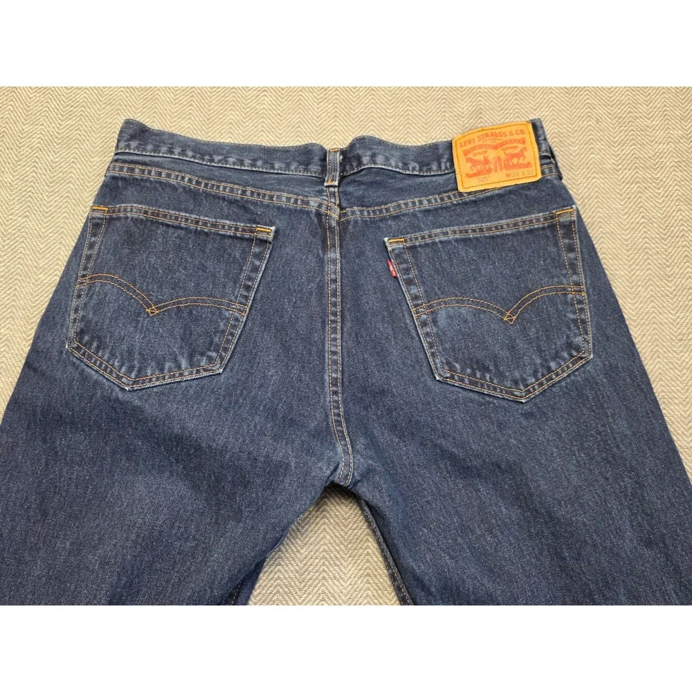 Levis 505 Regular Fit Straight Leg Jeans Mens‎ 36x32 Dark Indigo Blue Denim